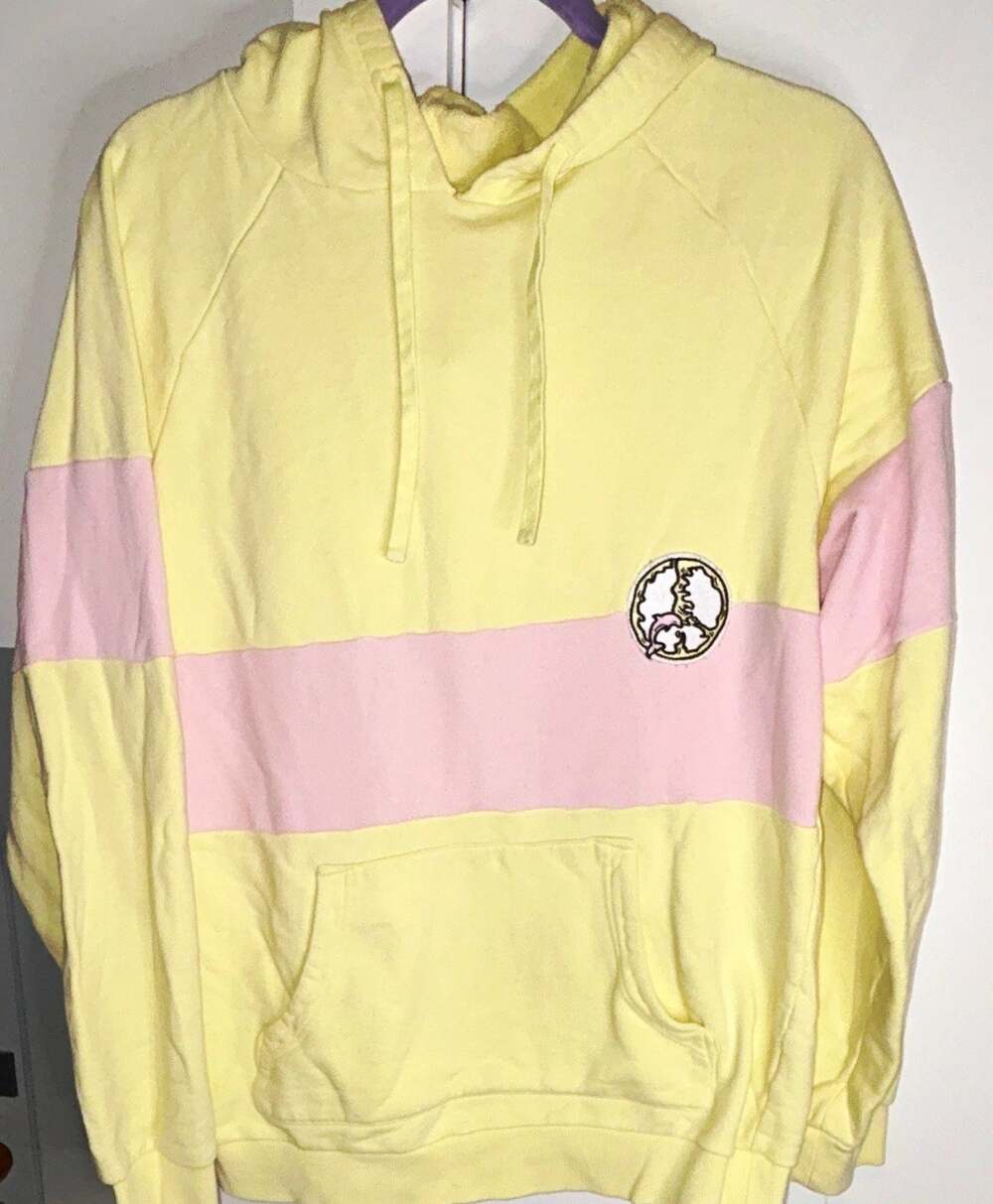 Vintage Pink Dolphin Yellow/Pink Colorblock Pullover Fleece Hoodie Logo men’s M